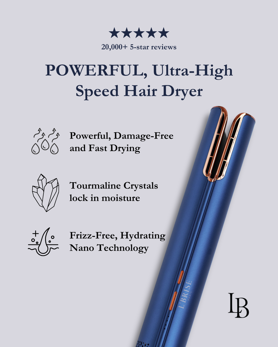 LB HyperDRY™ Professional Hair Dryer (Luxury Aluminum / Ritz Blue)