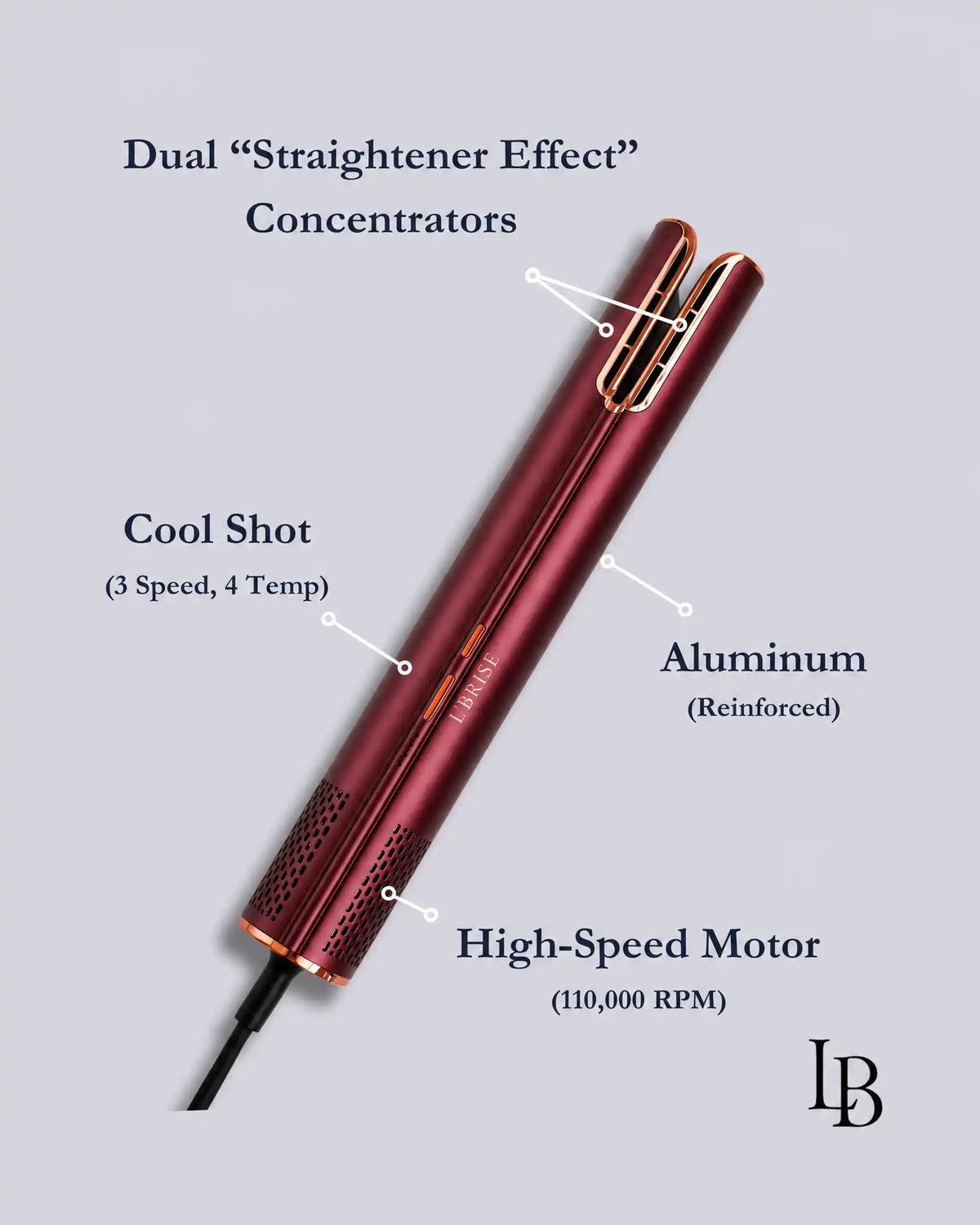 LB HyperDRY™ Professional Hair Dryer (Luxury Aluminum / Crimson Red)